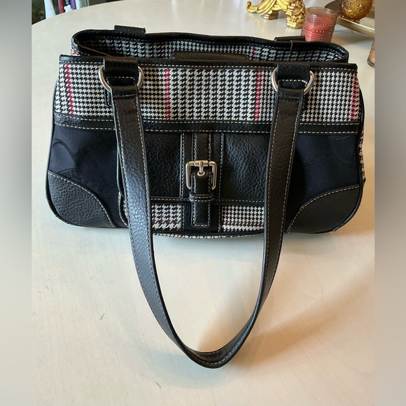 Equestrian Houndstooth Satchel Horsebit Print Black Faux Leather Chaps Handbag - Picture 9 of 14